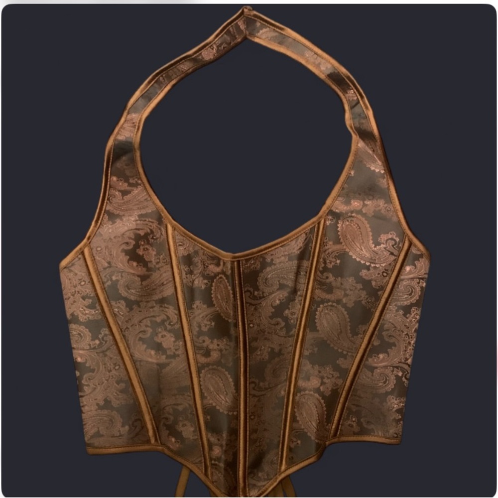 Elegant Brown Paisley Halter Top Corset - Picture 3 of 6